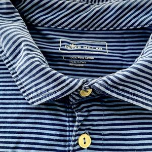 Peter Millar cotton L  short sleeve polo shirt light blue and dark blue stripes